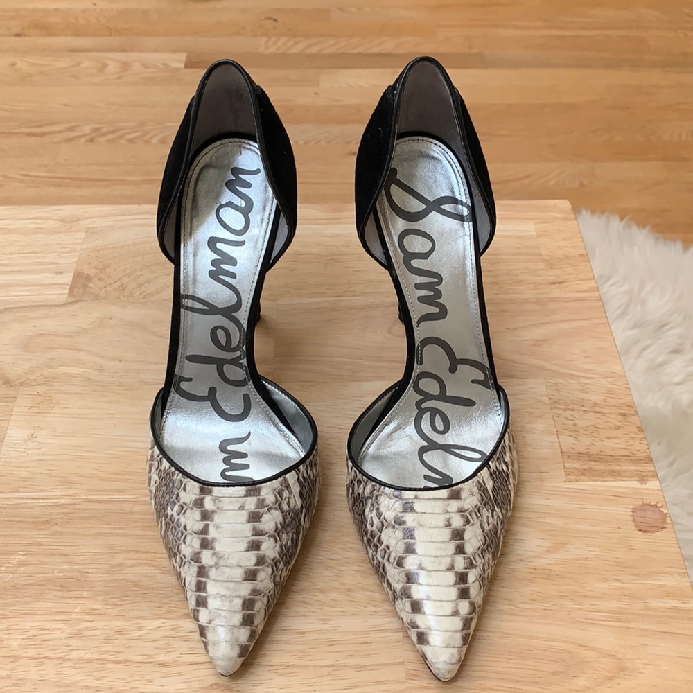 Sam Edelman black/grey snakeskin pumps